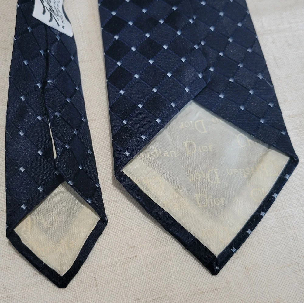 Christian Dior Cravates Monogram Tie Navy Blue Vintage Dots Fredericks & Nelson